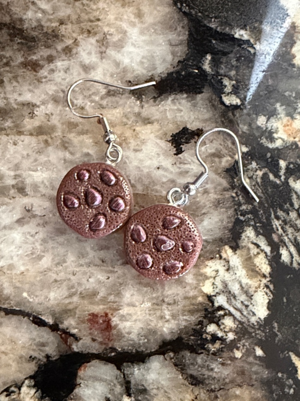 Handmade Brown Chocolate Chip Cookie Resin Earrings